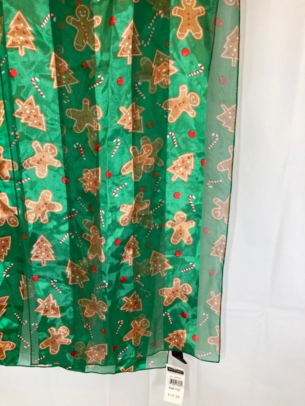 Christmas Scarf Green Silk Feel Gingerbread All Over Print NWT Bay Studio